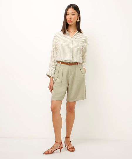 bermuda com pregas com cinto verde 36 bermuda com pregas com cinto verde 36