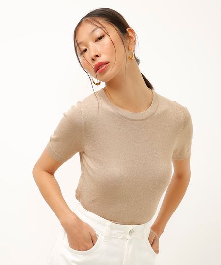 cropped de tricot com lurex dourado PP cropped de tricot com lurex dourado PP