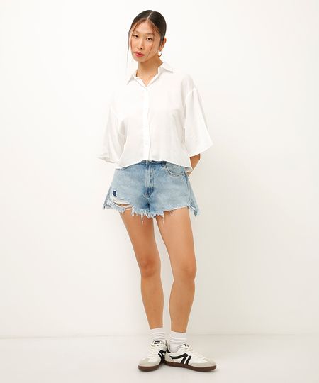 short jeans cintura média destroyed azul 34