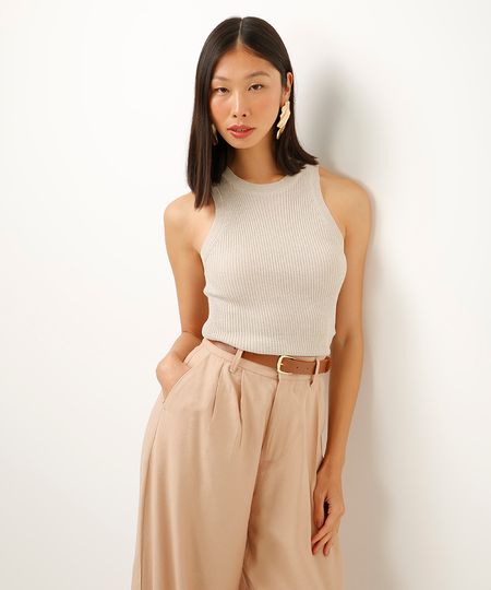 regata de tricot lurex bege PP regata de tricot lurex bege PP