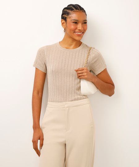 blusa de tricot canelada com lurex dourada P