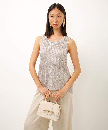 regata de tricot com paetê dourada P regata de tricot com paetê dourada P