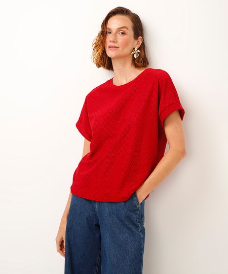 blusa de laise manga curta vermelha M
