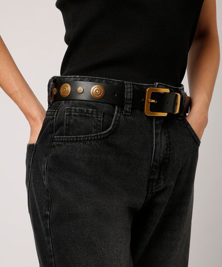 cinto com tachas texturizadas mindset preto 105CM cinto com tachas texturizadas mindset preto 105CM