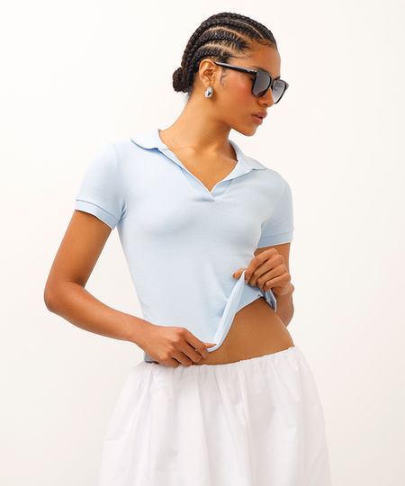 polo feminina de algodão manga curta bicolor azul M polo feminina de algodão manga curta bicolor azul M