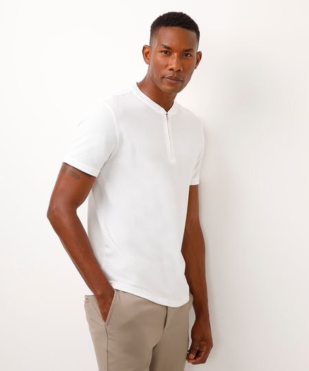 polo slim gola padre com zíper branca G polo slim gola padre com zíper branca G