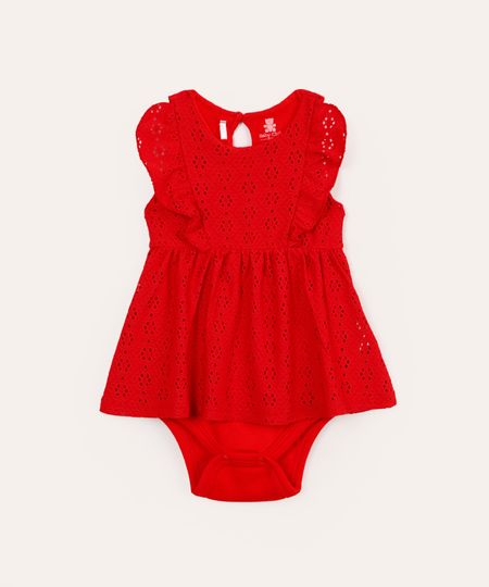 body vestido infantil de laise floral vermelho 0-3