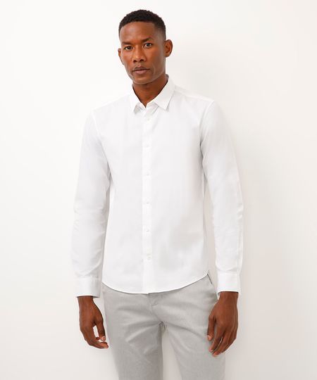 camisa slim de algodão manga longa texturizada off white G camisa slim de algodão manga longa texturizada off white G