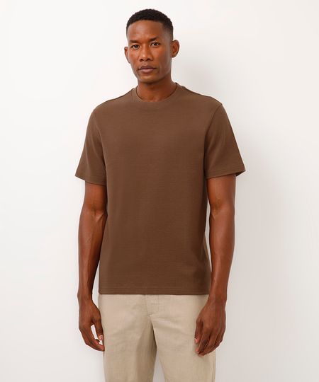 camiseta de algodão manga curta texturizada marrom P