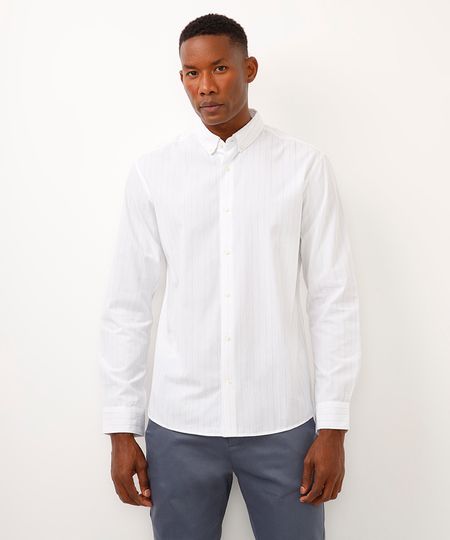 camisa comfort de algodão listrada branca M camisa comfort de algodão listrada branca M