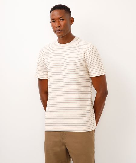 camiseta comfort listrada bege P camiseta comfort listrada bege P