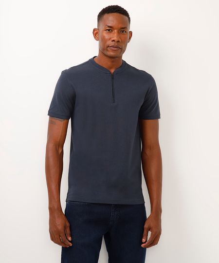 polo slim gola padre com zíper azul GG polo slim gola padre com zíper azul GG
