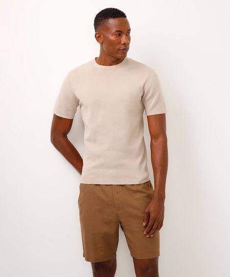 camiseta de tricot manga curta bege G camiseta de tricot manga curta bege G