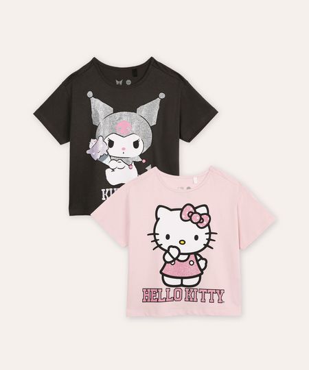 kit de 2 camisetas infantil hello kitty - multicor 8