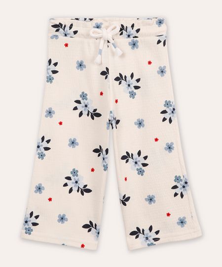 calça de algodão infantil floral texturizada off white 1 calça de algodão infantil floral texturizada off white 1