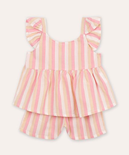 conjunto infantil de viscose listrado bege 5