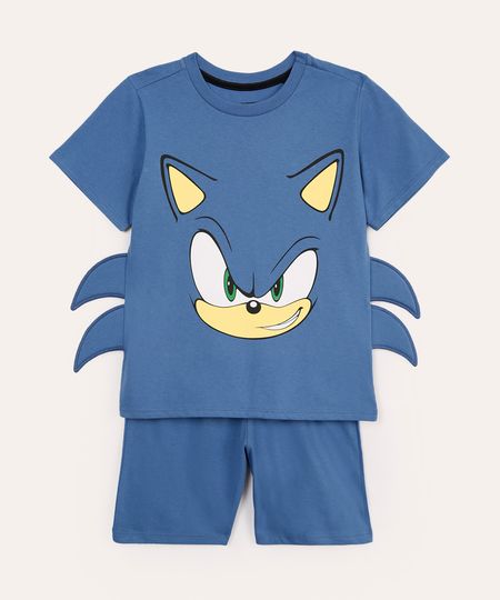 pijama infantil de algodão sonic azul 6 pijama infantil de algodão sonic azul 6