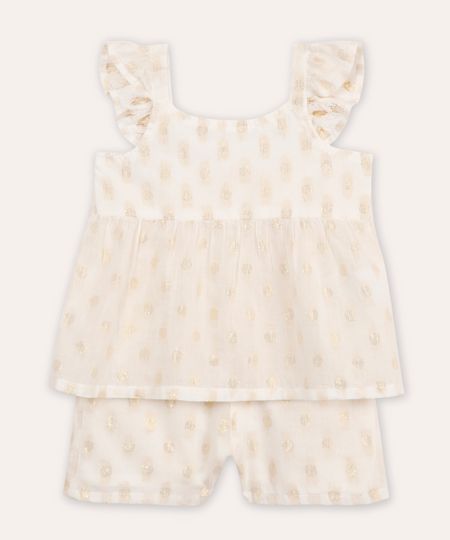 conjunto infantil curto poá com lurex off white 3-6