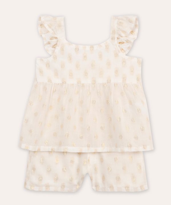 conjunto infantil curto poá com lurex off white 0-3