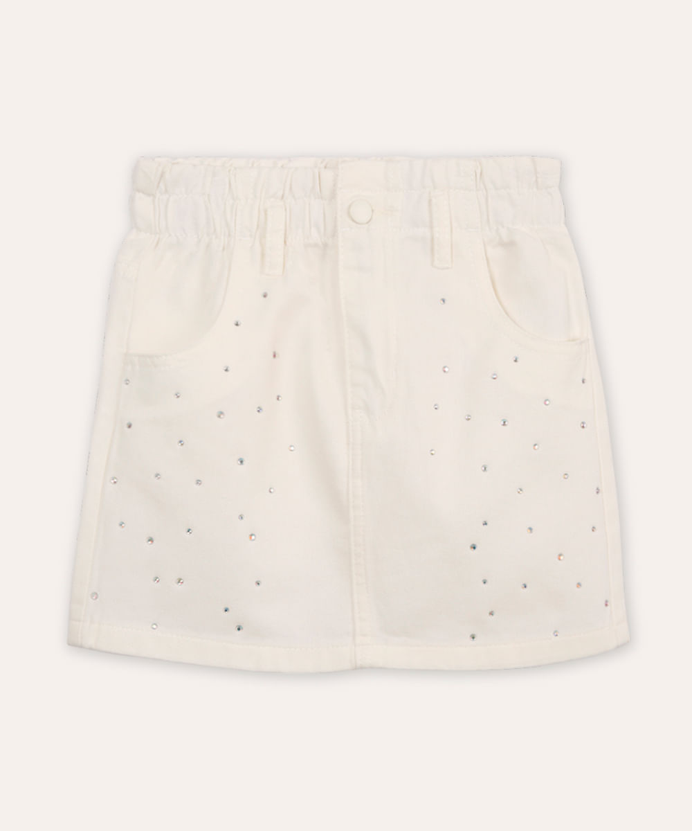 saia reta infantil de sarja com brilhos off white
