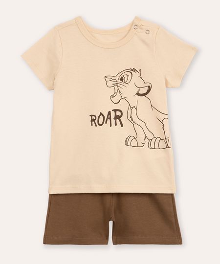 conjunto infantil curto simba bege 3-6