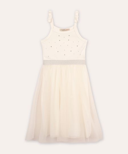 vestido com tule infantil alça fina off white 4