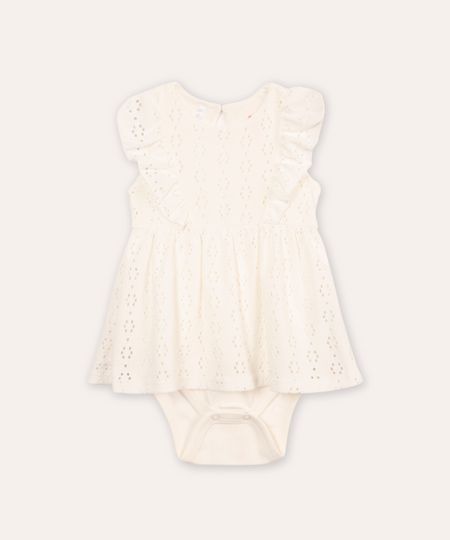body vestido infantil de laise floral off white 6-9