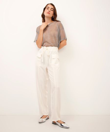 calça clochard acetinada off white G