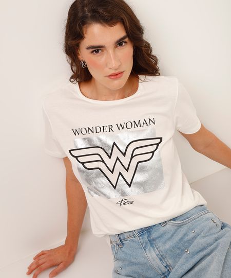 camiseta de algodão mulher maravilha off white GG