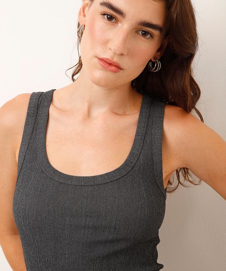 regata decote redondo texturizada cinza PP regata decote redondo texturizada cinza PP