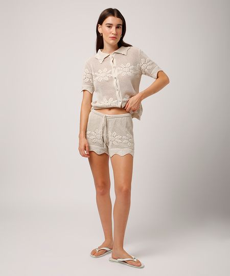 short de tricot floral mindset bege PP short de tricot floral mindset bege PP