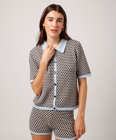 camisa de tricot xadrez mindset colorida PP