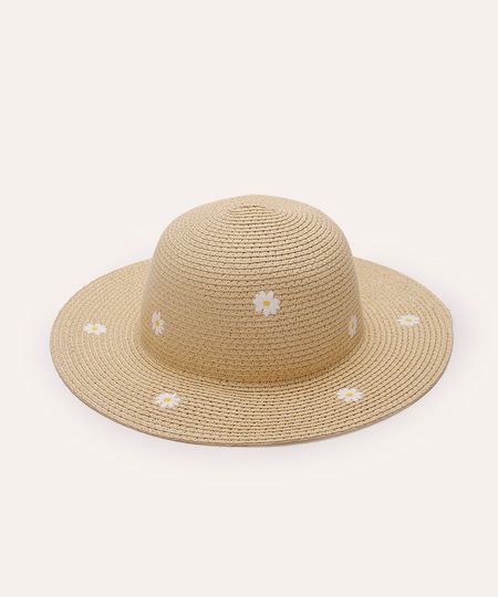 chapéu infantil texturizado floral bege UNICO