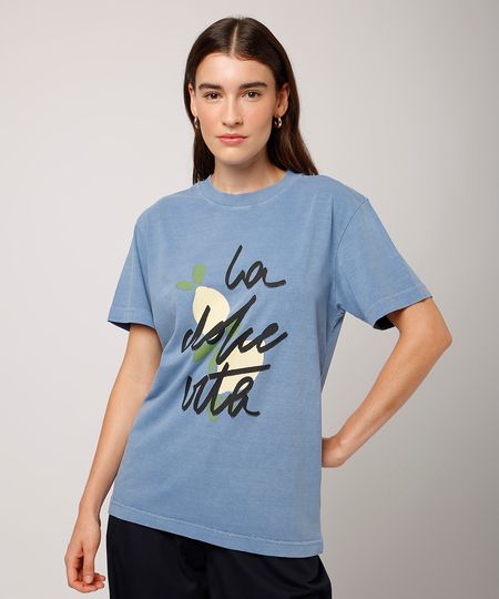 camiseta de algodão la dolce vita mindset azul PP