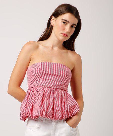 blusa balonê sem alça xadrez mindset vermelha GG blusa balonê sem alça xadrez mindset vermelha GG