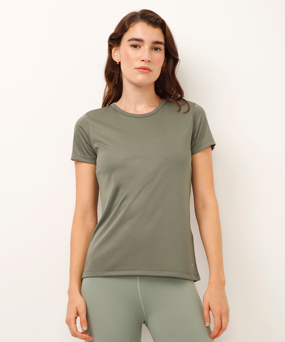 blusa básica manga curta esportiva ace preta - verde escuro
