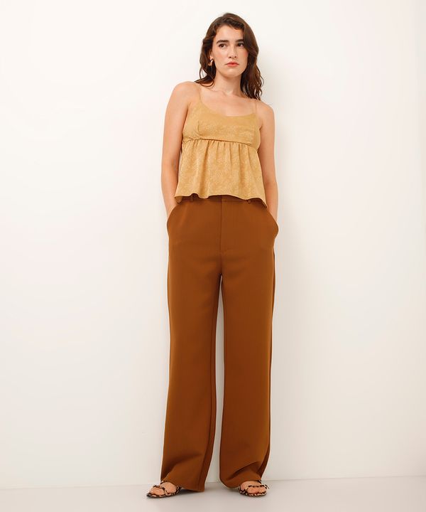 calça de alfaiataria reta marrom 38