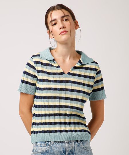 polo de tricot listrada com lurex mindset colorida PP