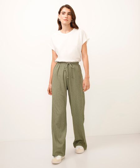calça pantalona texturizada verde GG