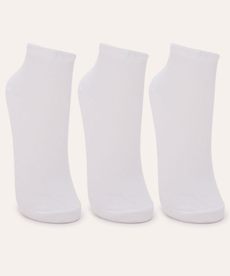 kit de 3 meias cano médio básica branca 34-39