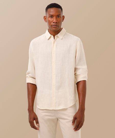 camisa comfort de linho manga longa bege G