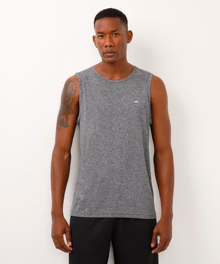 Regata Masculina Esportiva Ace Básica Gola Careca Cinza Mescla Escuro P