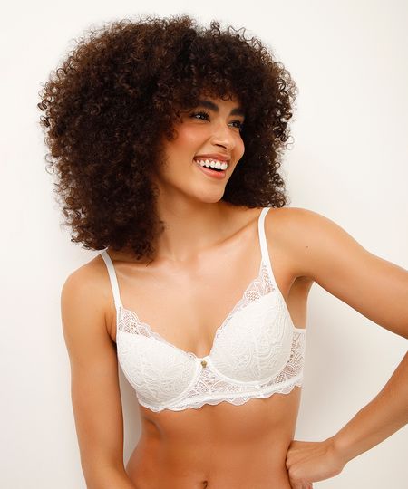 sutiã meia taça de renda floral branca 40