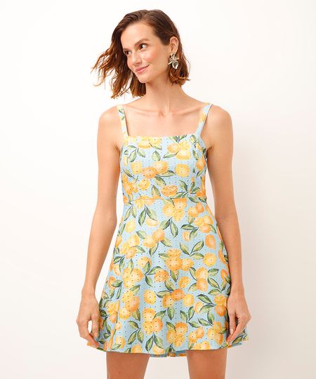 vestido curto de laise estampado azul PP vestido curto de laise estampado azul PP