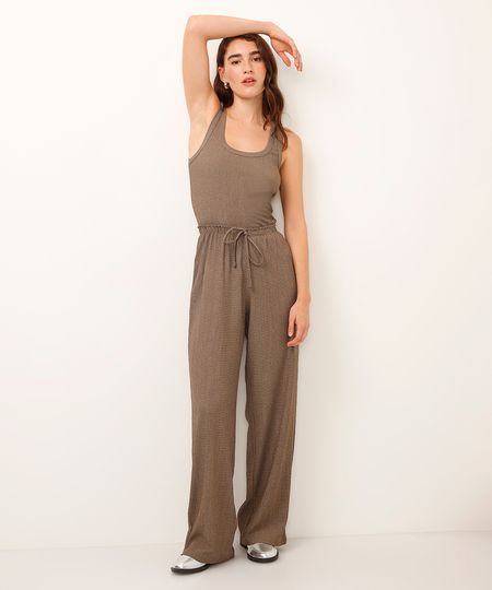 calça pantalona texturizada marrom P