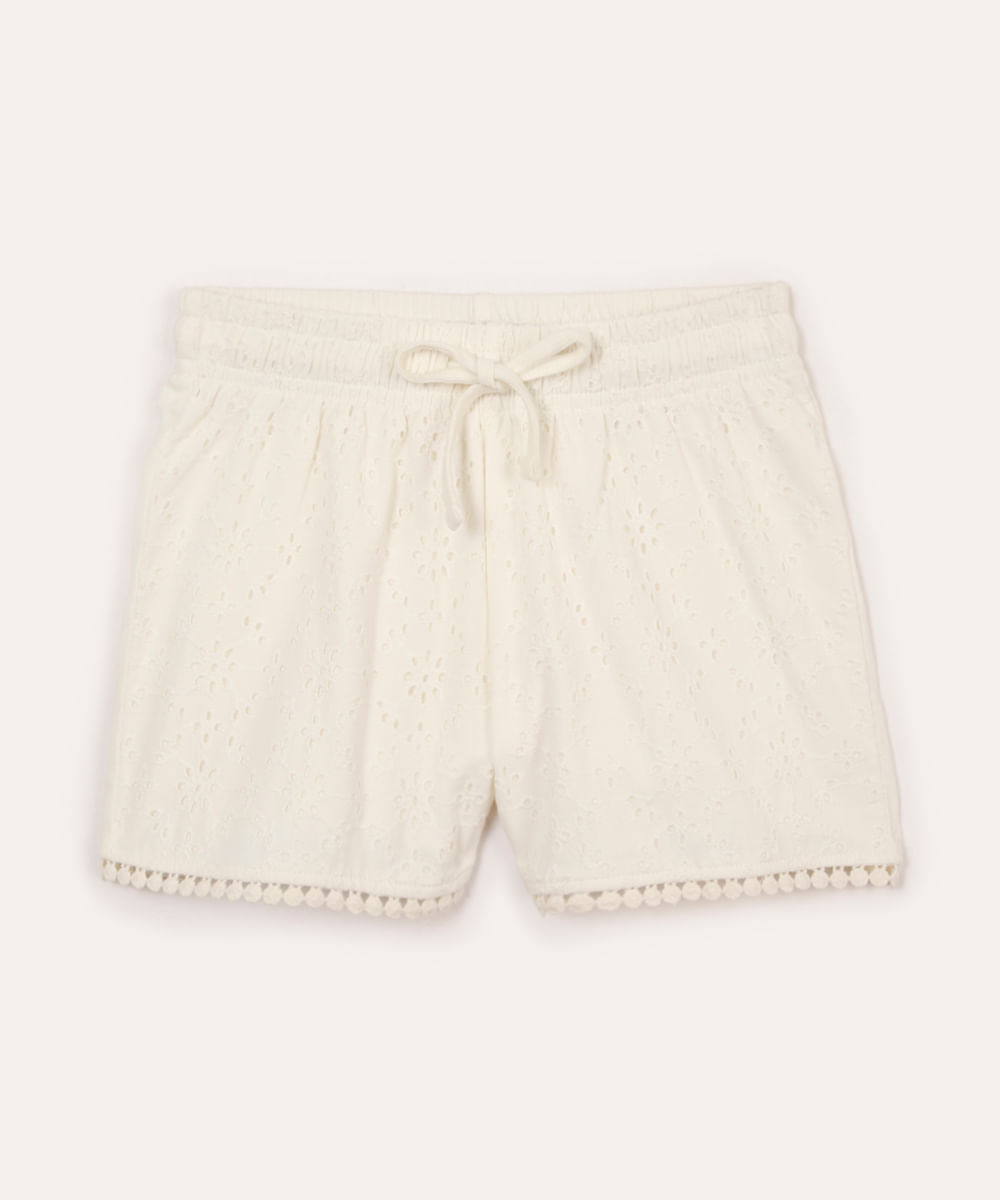 short infantil de algodão com laise off white