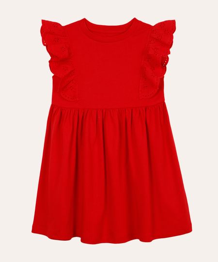 vestido curto infantil com laise floral vermelho 6