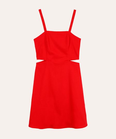 vestido com linho curto recortes juvenil vermelho 16