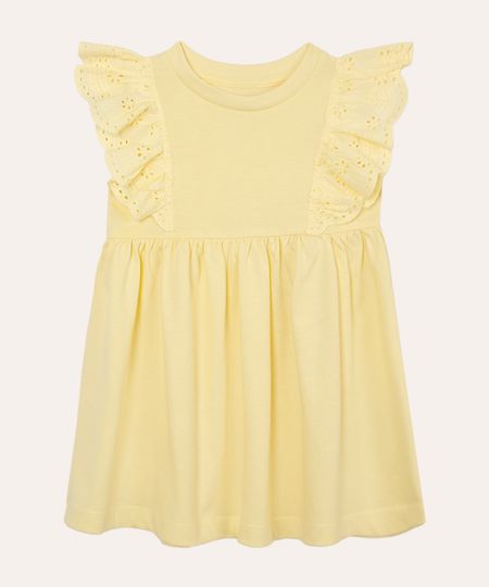 vestido infantil de algodão com babado amarelo 5