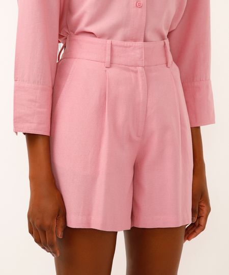 short clochard com linho e pregas rosa 36